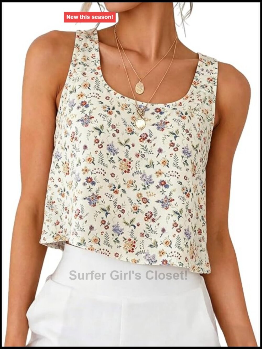 Scoop Neck Crop Tank Top Sleeveless Floral Summer Beach Shirt